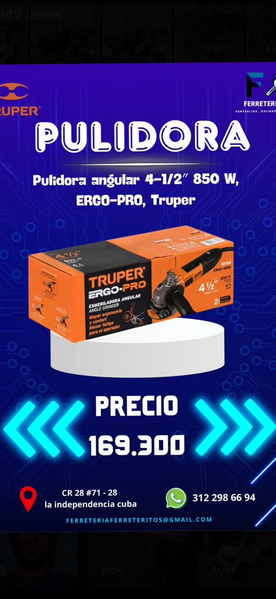 Pulidora Angular 4-1/2" 850W ERGO-PRO Truper